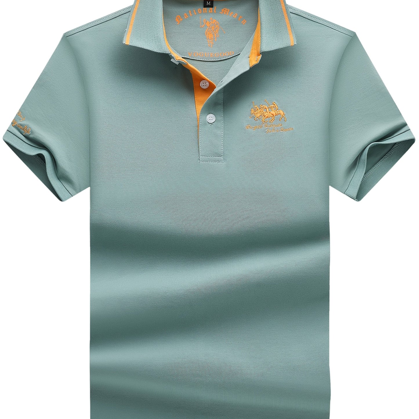 Men's Turn- Collar 95% Cotton 5 Spandex Embroidered T-Sshirt Short Sleeve Comfortable Breathability - ayq