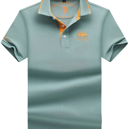 Men's Turn- Collar 95% Cotton 5 Spandex Embroidered T-Sshirt Short Sleeve Comfortable Breathability - ayq