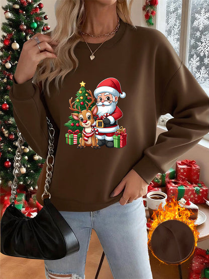 1pc Women's & Unisex Christmas Santa Reindeer Elf Print Sweater - Red Pullover Sweatshirt with Round Neck, Soft Warm Winter Sweating Jacket for Holiday Parties, Family Matching Outfits, Gift (Machine Washable) - Y2K Style All