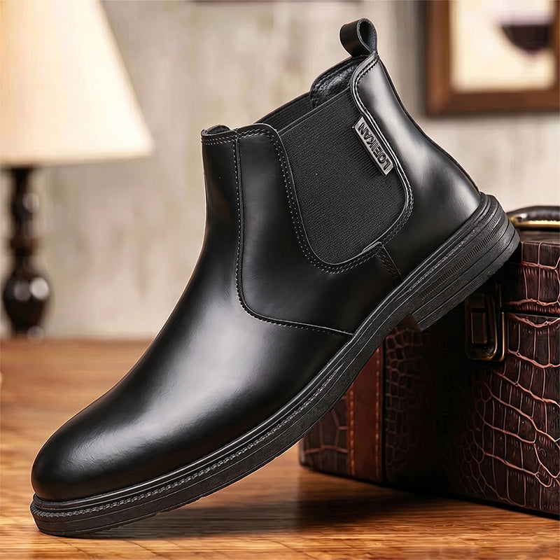 Men's Autumn/Winter Denim High-Top Ankle Boots, Black PU