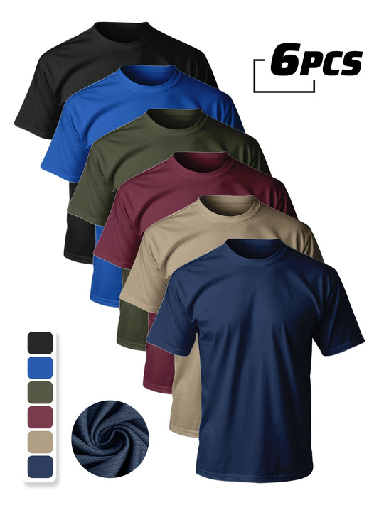 6-Pack Men's Moisture-Wicking Mesh Breathable T-Shirts - All-Season Comfort, Regular Fit Round Neck, Solid Color Athletic Tees for Gym, Running, Outdoor & Casual Wear - Ideal Gift for Men, Gym Apparel, Moisturewicking Fabric
