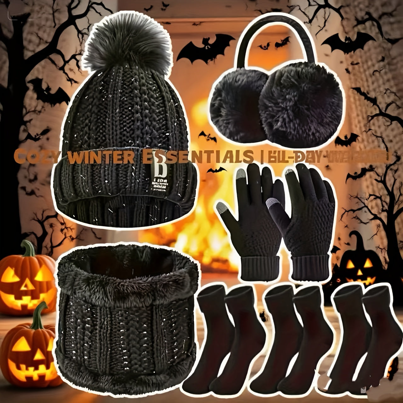 7pcs Winter Thermal Set - Heavy-Duty Cold Weather Outfit with Hat, Gloves, Plush Earmuffs, Thermal Socks - Full Set for Skiing, Snowboarding, Ice Skating, Winter Hiking - Burgundy/Black/White Color Options - Ideal Christmas G