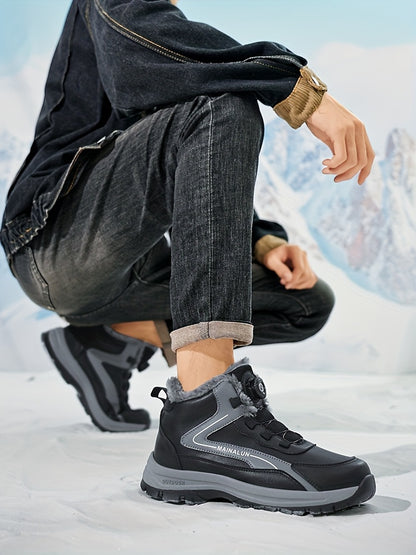 MAINALUN Men'S High-Top Winter Snow Boots - Heavy-Duty Warm Hiking Shoes with Plush Lining, Non-Slip PVC Sole, All-Terrain Traction - Heavy-Duty Winter Boots for Skiing, Snowboarding, Ice Fishing - Lightweight & Warm - Ideal