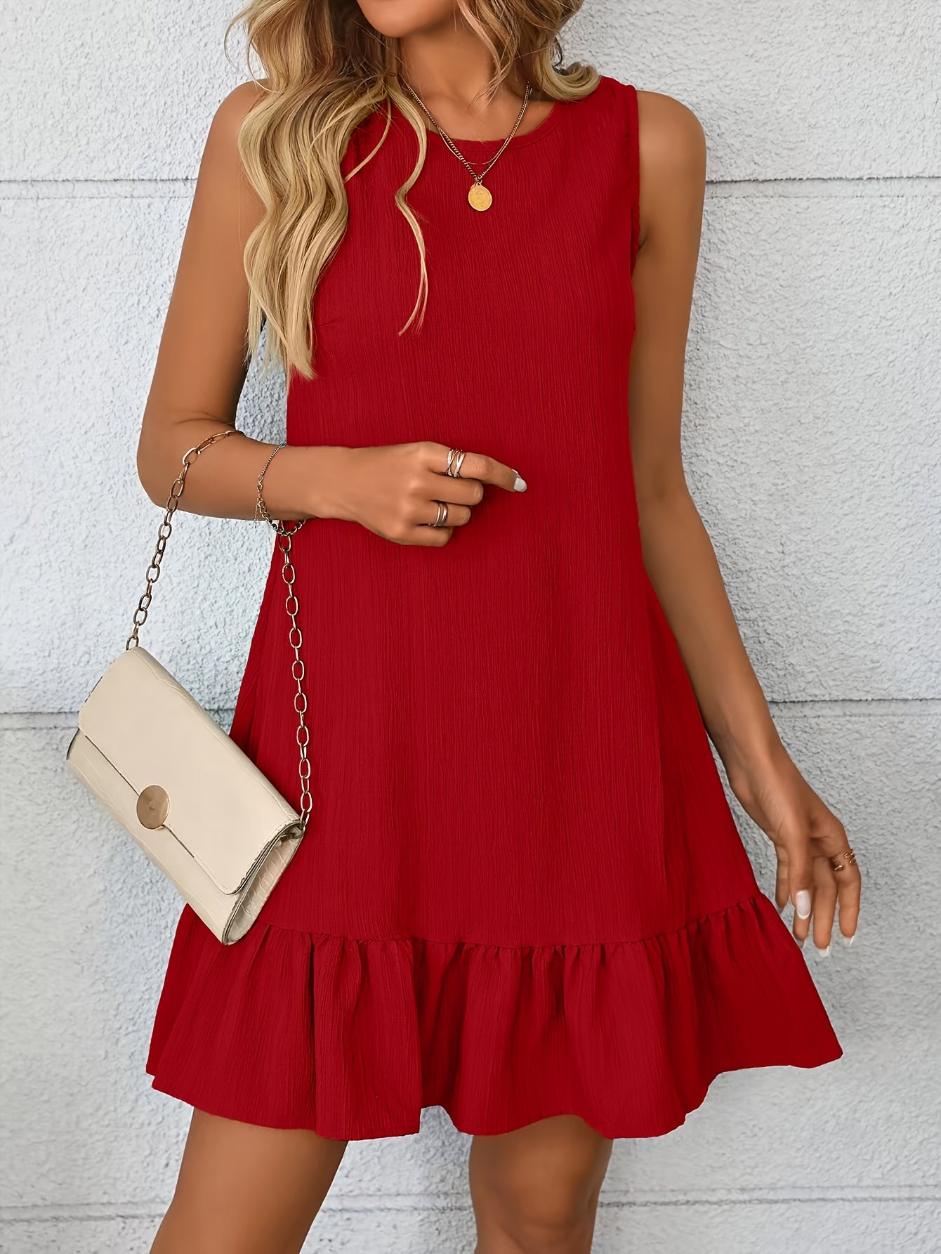 Women’s Summer A-Line Solid Color Crew Neck Dress