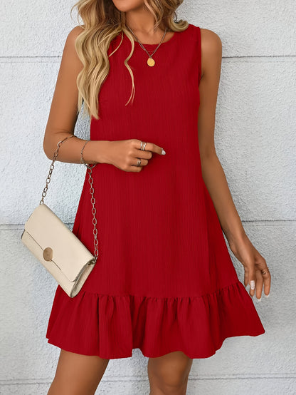 Women’s Summer A-Line Solid Color Crew Neck Dress