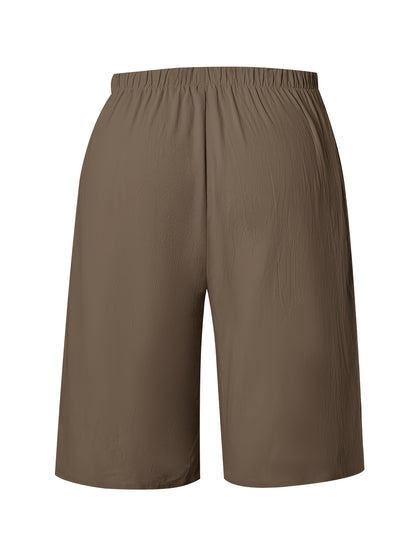 Women's Casual Solid Color Polyester Shorts with Faux Drawstring