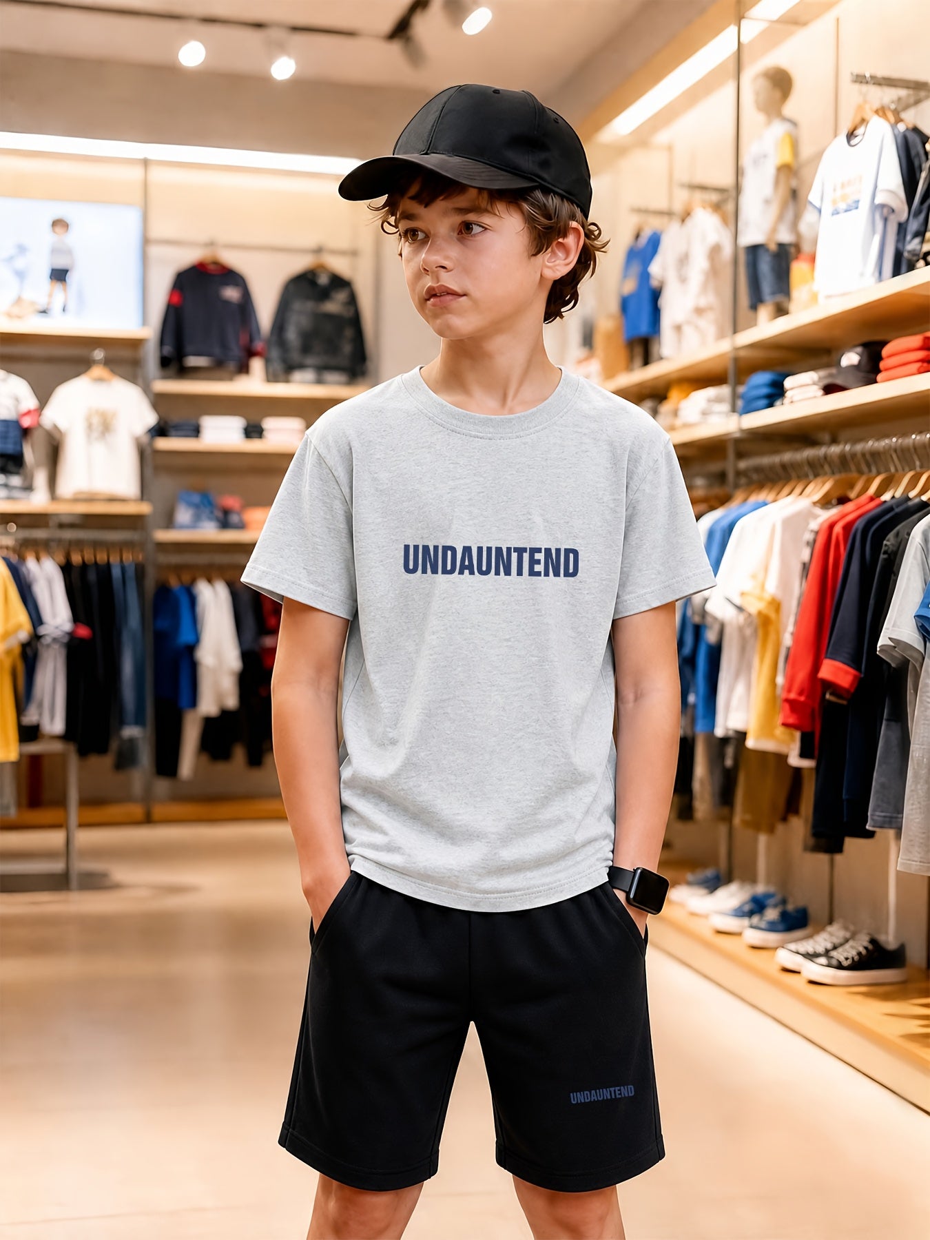 Boys' Casual Cotton T-Shirt & Shorts Set – Striped Geometric Print