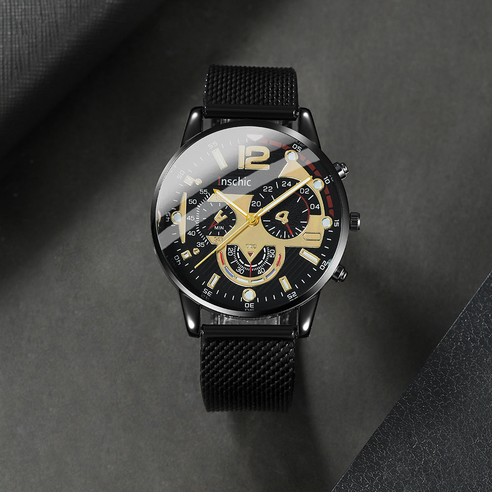 Business Casual Men's Quartz Watch and Bracelet Set - Minimalist Accessory, Perfect Gift for Him