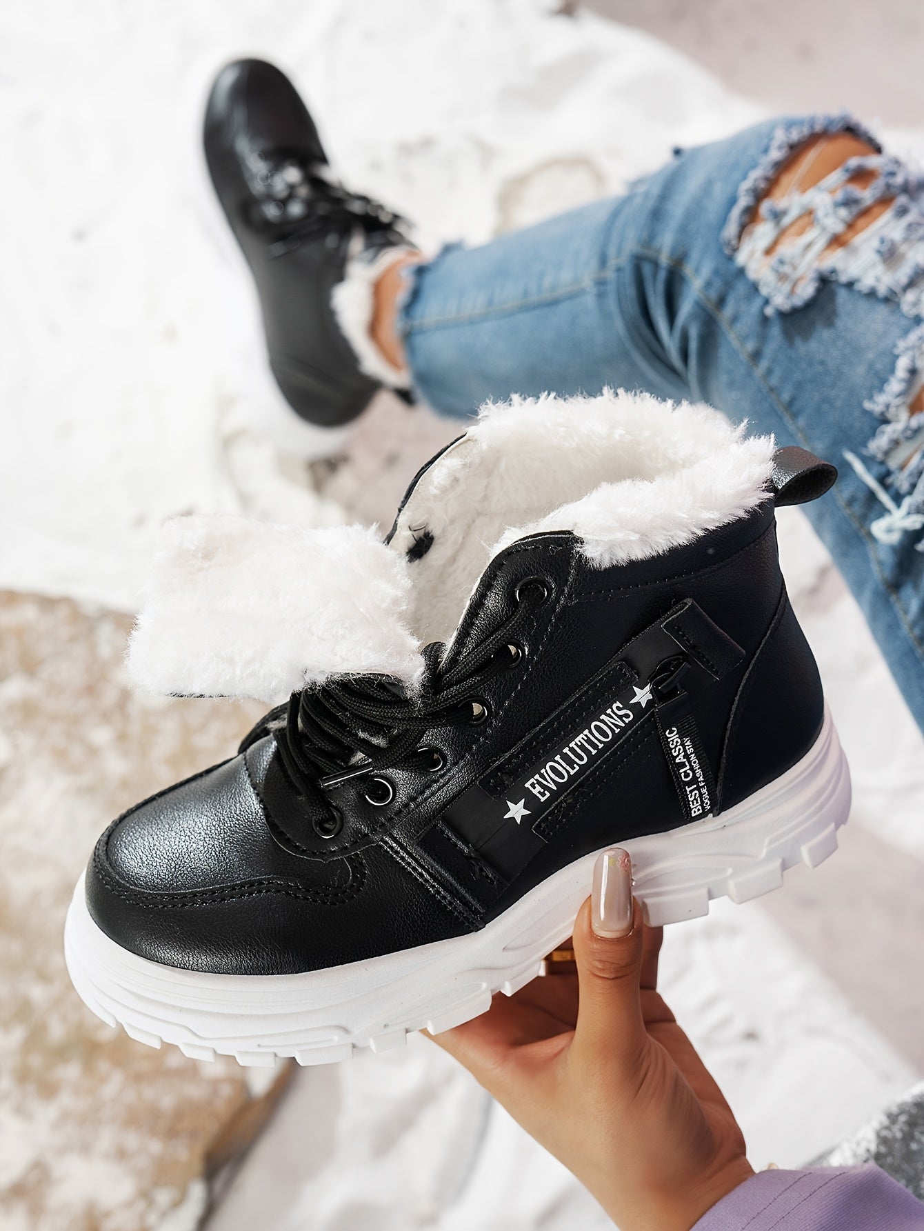 Women'S Winter Snow Boots - Warm Lined, Non-Slip, High-Top Outdoor Casual Shoes with Ribbed Cushioning, Black, Perfect for Cold Weather Activities, Winter Footwear | Stylish Winter Boots | Durable Footwear