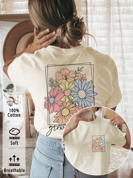 Women's Casual Cotton Graphic Crew Neck T-Shirt for Spring & Summer