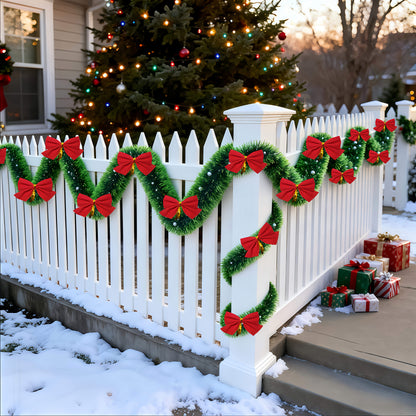 314.96-inch 40pcs Set with Red Bows - Premium Winter Dark Green Christmas Vine Spring Decoration | No Lights - Artificial Plastic Material Metallic Foil Faux Garland Plant | Suitable for Christmas, New Year, Thanksgiving Part