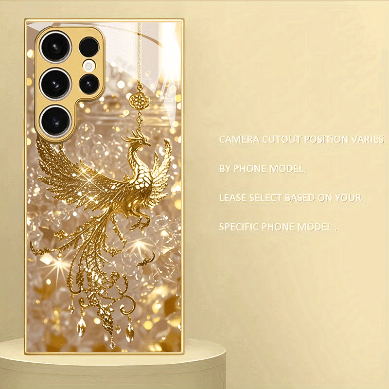 Premium Golden Horse Pattern Gift for 4 Seasons Tempered Glass Phone Case for Iphone 16/16 Pro/16Plus/16Pro Max/15/15 Pro/15 Pro Max/14/14Pro/14 PLUS/14 Pro Max/13/13 Pro/13 Pro Max/13 Mini/12/11 /XR/XS/X/7/8PLUS Mobile Phone