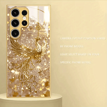 Premium Golden Horse Pattern Gift for 4 Seasons Tempered Glass Phone Case for Iphone 16/16 Pro/16Plus/16Pro Max/15/15 Pro/15 Pro Max/14/14Pro/14 PLUS/14 Pro Max/13/13 Pro/13 Pro Max/13 Mini/12/11 /XR/XS/X/7/8PLUS Mobile Phone