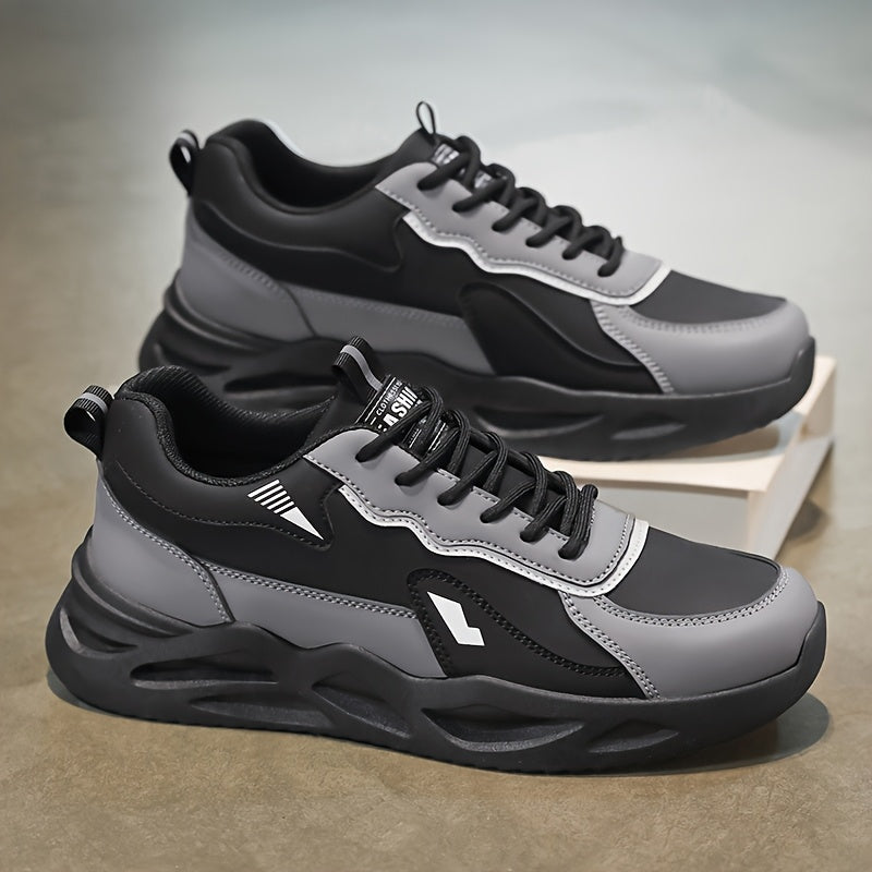 Men's Retro Sporty Casual Sneakers - Low-Top Breathable PU Upper, Cushioned EVA Insole  Durable PVC Outsole - All-Season Comfort for Daily Wear, Running  Casual Outings - Black