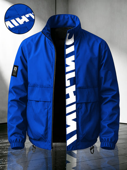 Men's Casual Polyester Bomber Jacket with Stand Collar