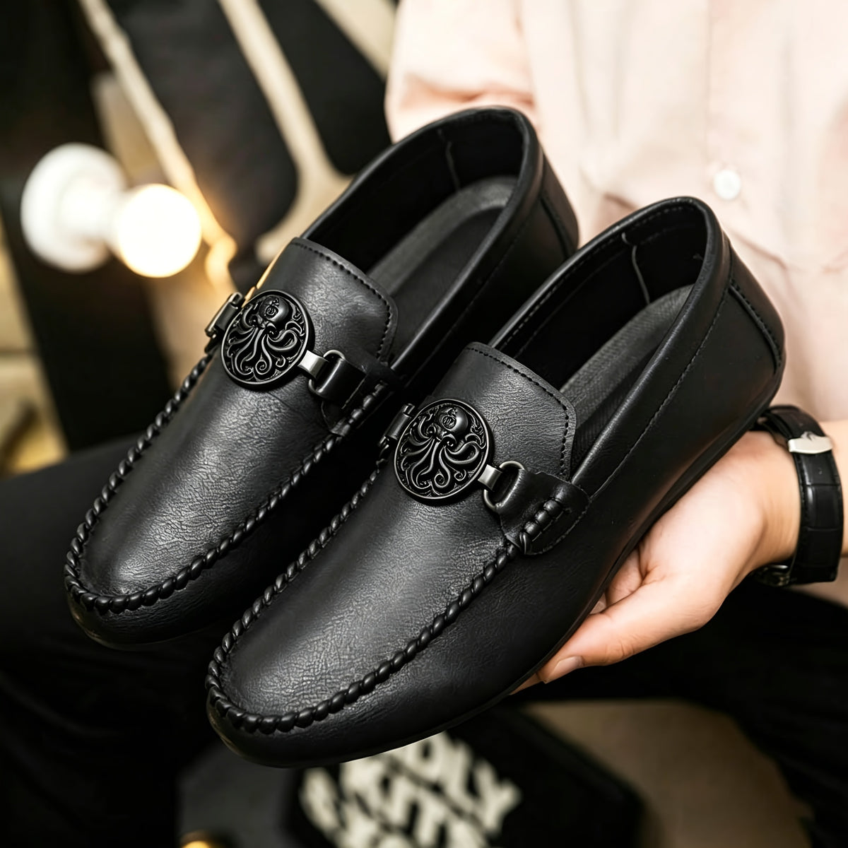 Men's Solid Color Casual Low-Top Beanie Shoes with Flat Sole