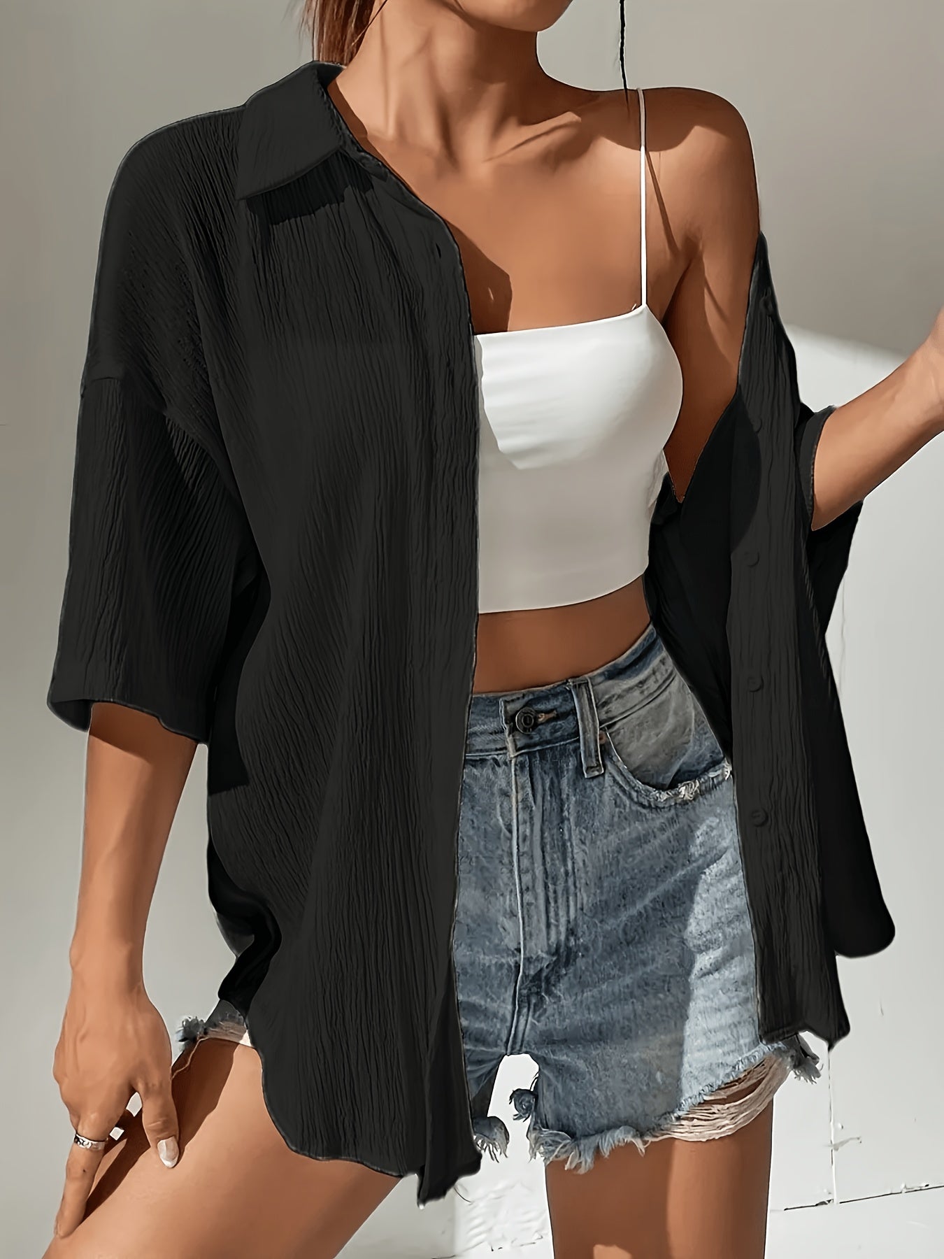 Women's Casual Solid Color Short Sleeve Polo Shirt for Summer