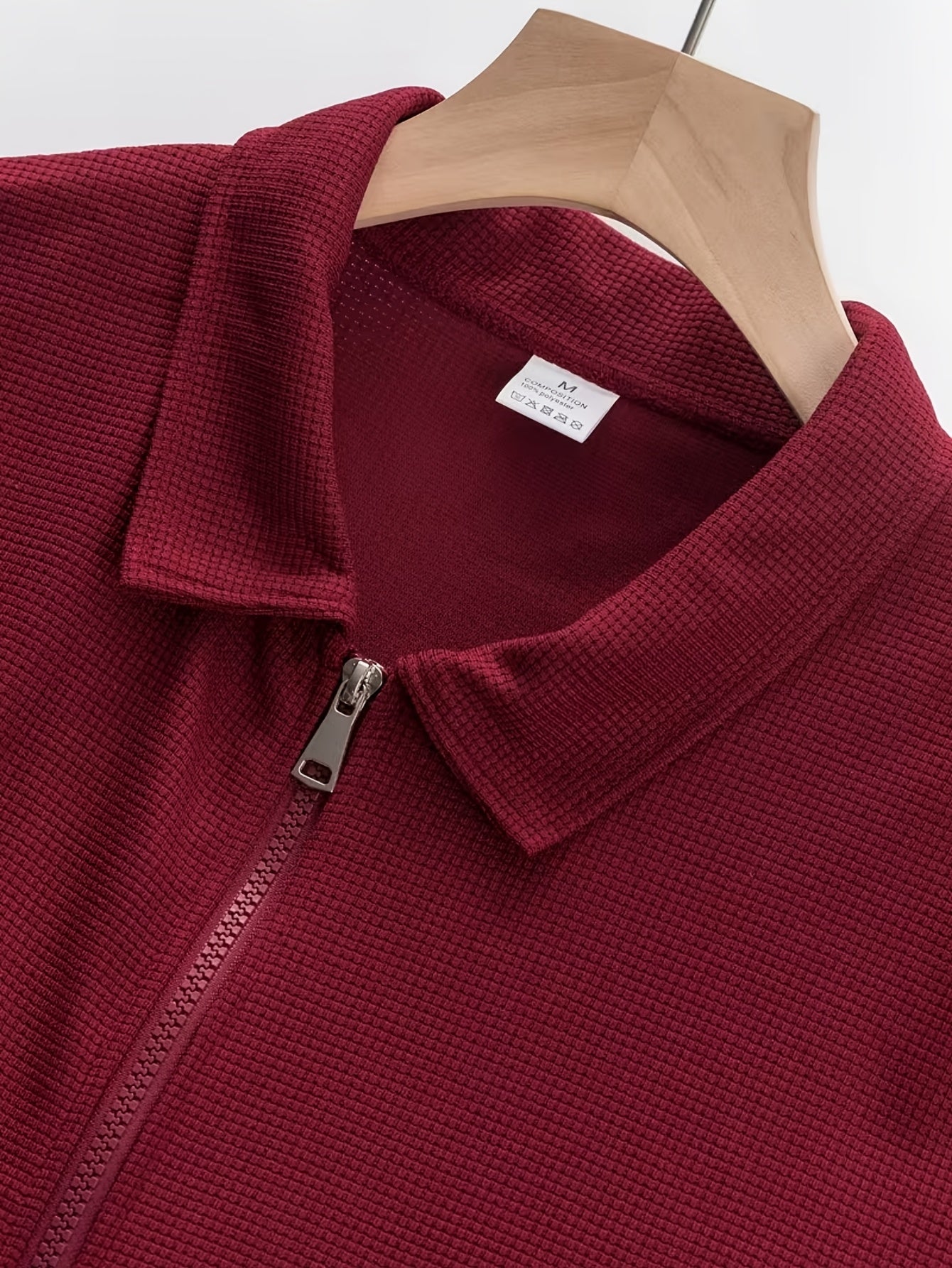 Men's Spring/Fall Sporty Lapel Waffle Knit Zip Jacket
