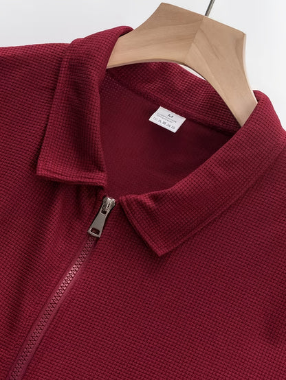 Men's Spring/Fall Sporty Lapel Waffle Knit Zip Jacket