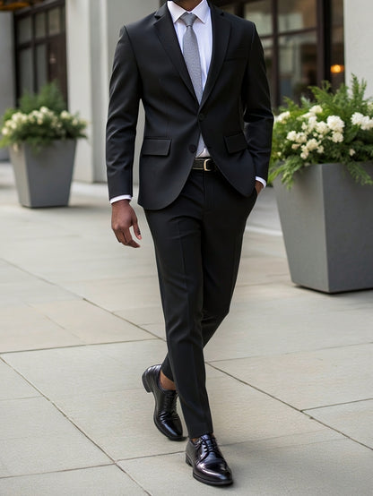 Men's Light Business Suit Set with Notch Lapel Blazer & Trousers