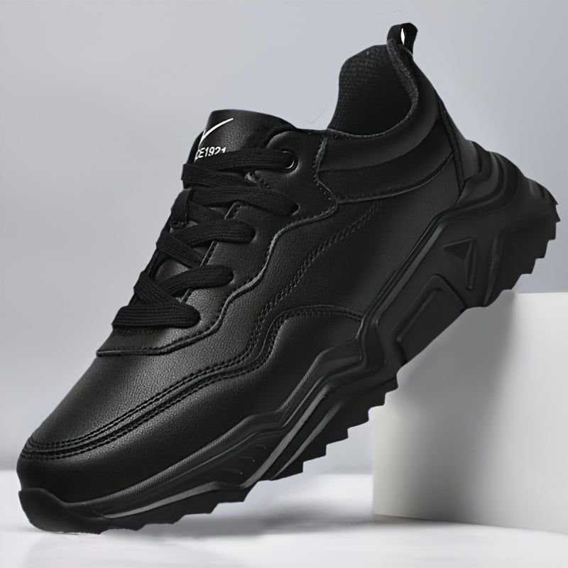 Men'S Stylish Athletic Shoes, Lightweight All-Black Lace-Up Casual Footwear, Perfect for Everyday Life And Leisure - ayq