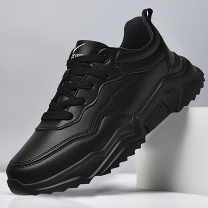Men'S Stylish Athletic Shoes, Lightweight All-Black Lace-Up Casual Footwear, Perfect for Everyday Life And Leisure - ayq