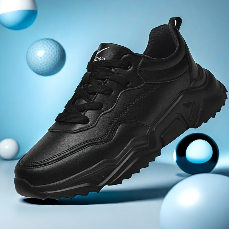 Men'S Stylish Athletic Shoes, Lightweight All-Black Lace-Up Casual Footwear, Perfect for Everyday Life And Leisure - ayq