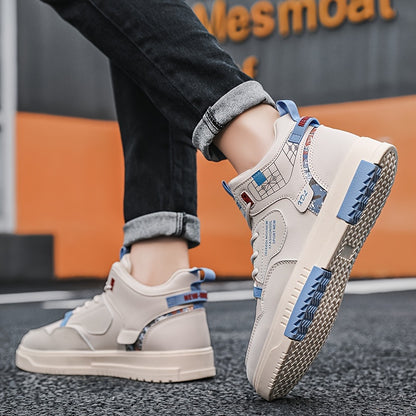 Men's Skate Shoes with Good Grip  Breathable Design - PU Upper, Cushioned PVC Sole, Black/Blue Letter Pattern Lace-Up Sneakers for All-Season Casual  Sports Wear, Allseason Shoes   Modern Casual Shoes   Comfortable Wear
