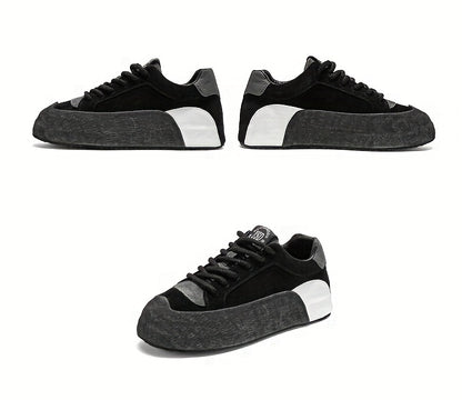 Men's Lightweight Breathable Casual Sneakers - Thick Cushioned Sole, Lace-Up Low-Top Design, Durable PU  PVC Construction for All-Season Outdoor, Gym, Running  Daily Wear - Black, Outdoor Walking Shoes, Chunky Sole, Comfort