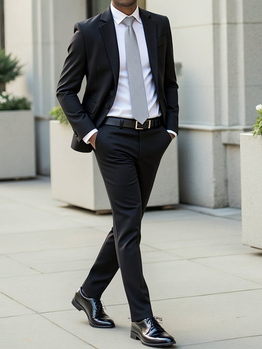 Men's Light Business Suit Set with Notch Lapel Blazer & Trousers - ayq
