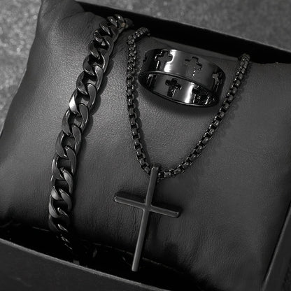 3pcs 's Fashion Jewelry Set: Hip Hop Bracelet, Necklace & Ring - Alloy Gift for Boyfriend/Husband, for Teenager