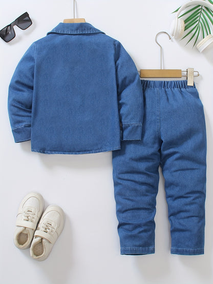 Boys' Casual Denim Set with Long Sleeves for Spring & Fall