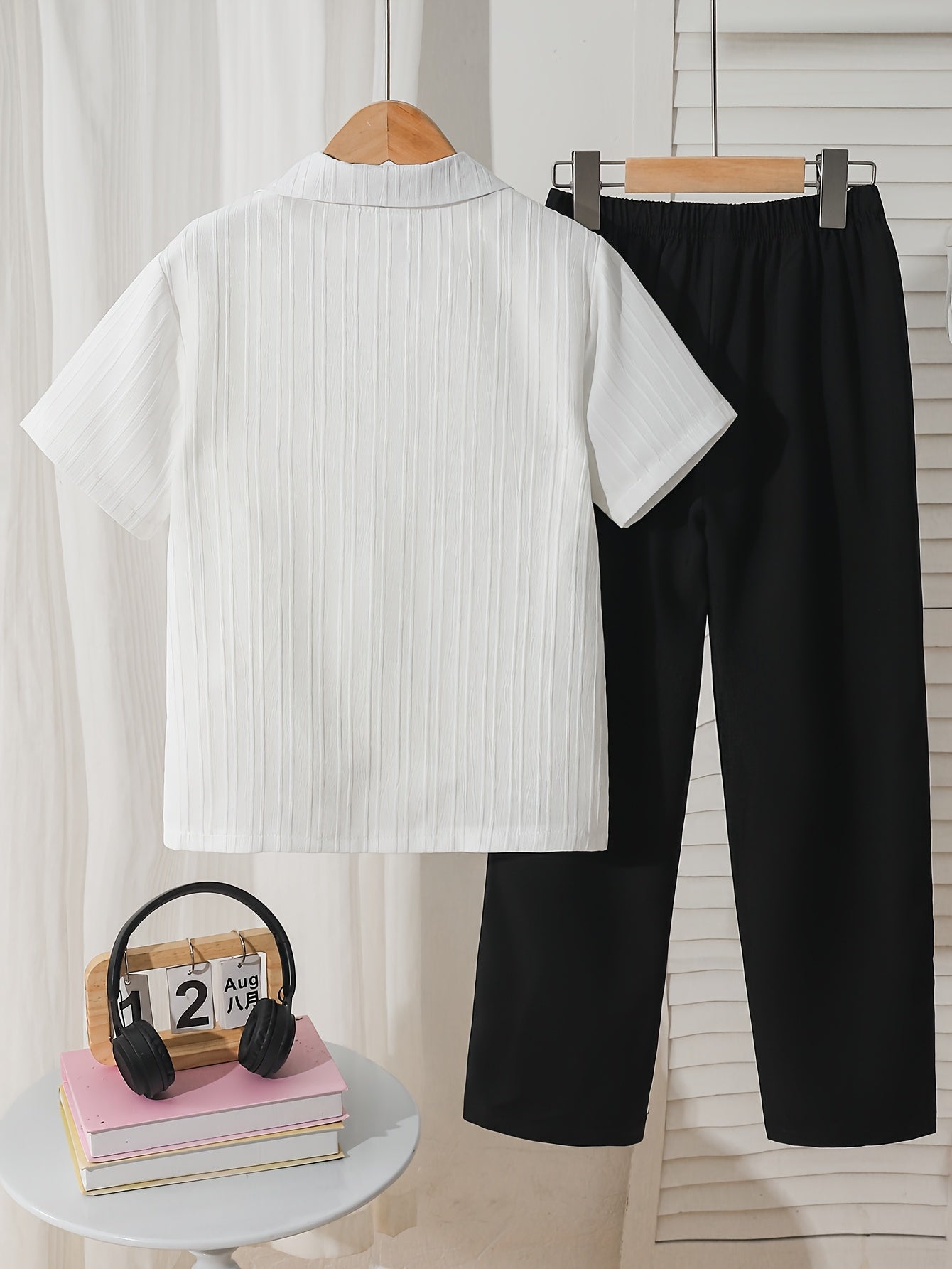 Boys' Summer Casual Button-Up Shirt & Elastic Waist Pants Set