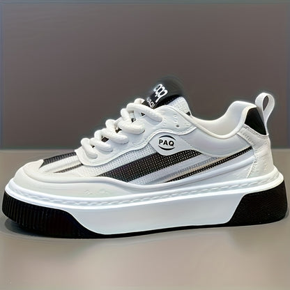 Men's Low-Top Sneakers - All-Season Cushioned Shoes with Shock-Absorbing PVC Sole  Breathable Fabric Lining, White PU Upper - Lightweight Sneakers for Gym, Casual, Casual Attire - Lace-Up Design for Secure Fit, Gym Footwear,