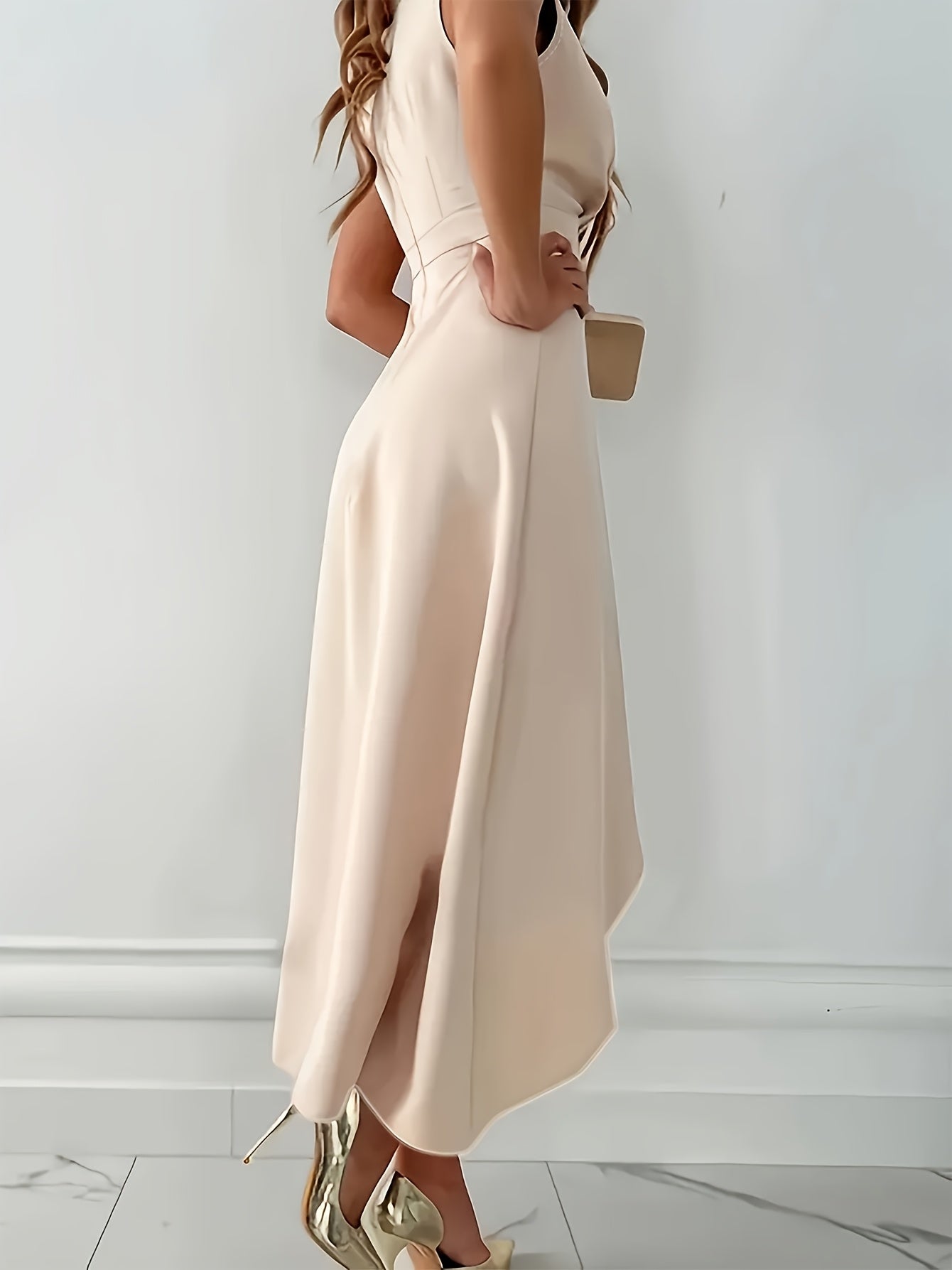 Women’s V-Neck Sleeveless Ruffle Dress for Spring Summer