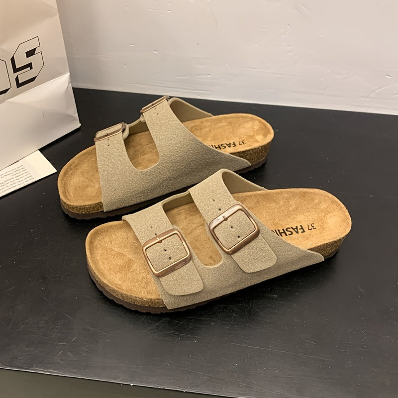 Men's Retro Adjustable Buckle Slippers with Mid-Thick Sole