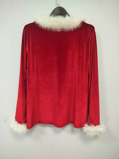 Plus Size - Plus Size - Plus Size, Women'S Elegant Plus Size Christmas Sweater - Long Sleeve Round Neck Winter Warmth with Collar Trim, Stretchy Fabric for Holiday Parties & Casual Attire, Red & Contrast Collar, Ladies Christ