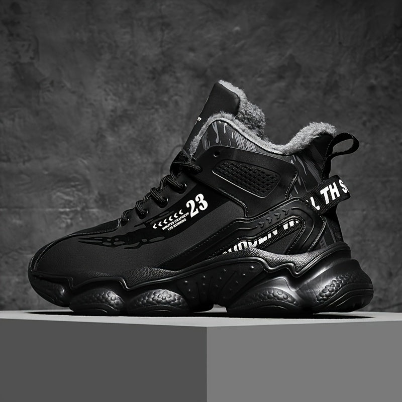 Men's High-Top Winter Sneakers with Thick Rubber Sole & Warm Fabric - Black/White/Grey/Grey Sneakers for Gym,, Casual Wear, Trainers, High Top Sneakers For Men, Black Trainers Men, Mens Shoe, High Tops Sneakers For Men Black,