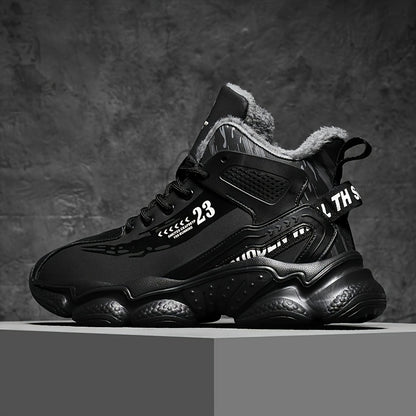 Men's High-Top Winter Sneakers with Thick Rubber Sole & Warm Fabric - Black/White/Grey/Grey Sneakers for Gym,, Casual Wear, Trainers, High Top Sneakers For Men, Black Trainers Men, Mens Shoe, High Tops Sneakers For Men Black,