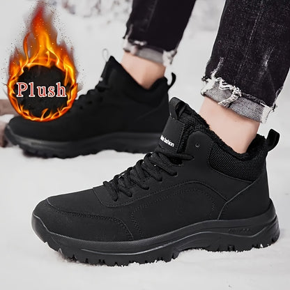 Men'S Mid-Top Winter Snow Boots - Lightweight, Non-Slip, Warm Plush Lining, Durable MD Sole, Black Workwear & Street Style for Outdoor Sports, Hiking, and Daily Leisure, Winter Boots, Hiking Footwear, Sleek Boot Design, Flexi