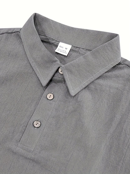 Essential for a Cool Summer! Men's Linen Shirt & Shorts Set, Comfortable Casual Outing Choice - Simple Beach Vacation Style Solid Color Linen