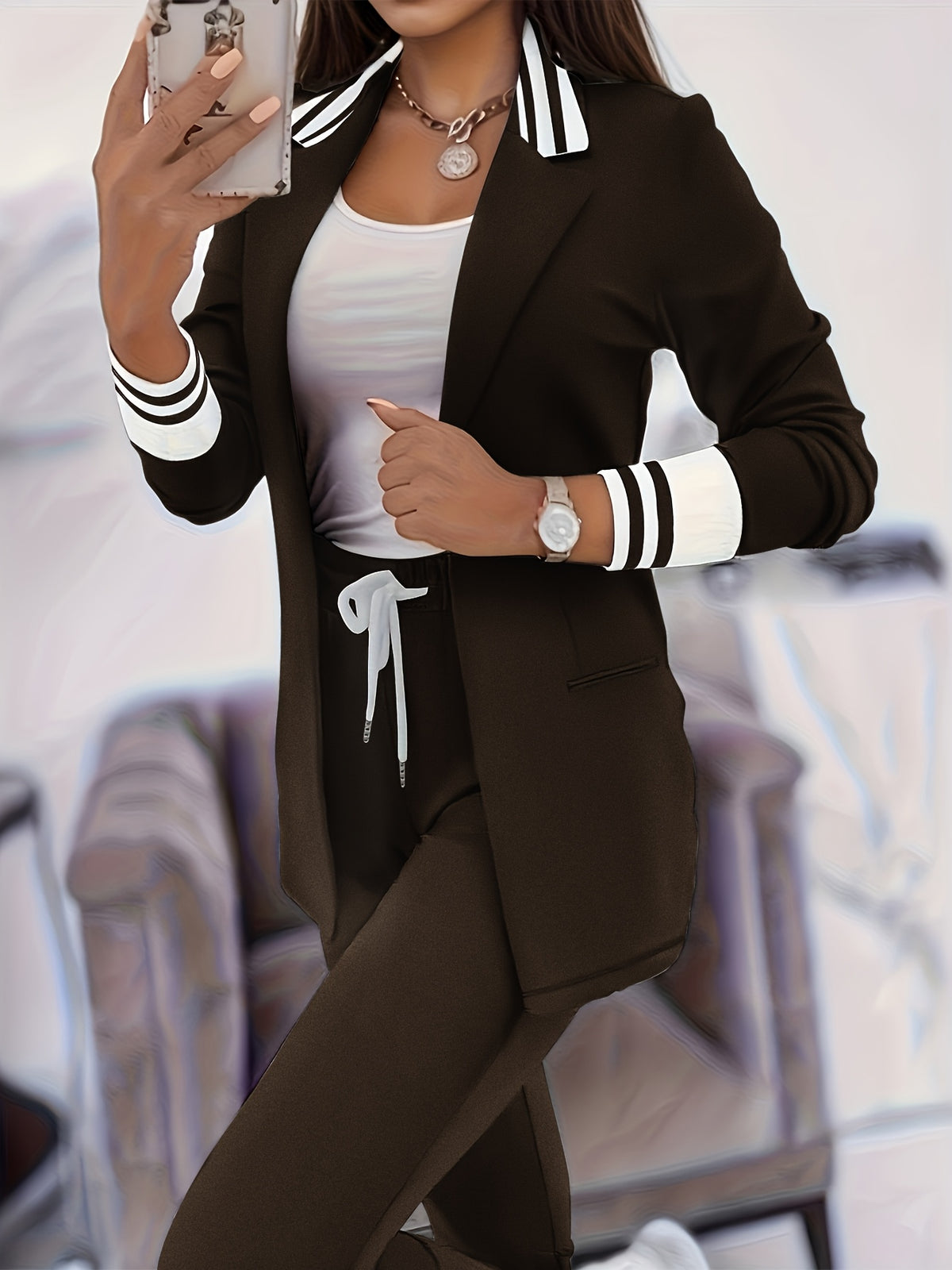 Elegant Solid Color Street Suit and Pants Set for Adults - ayq