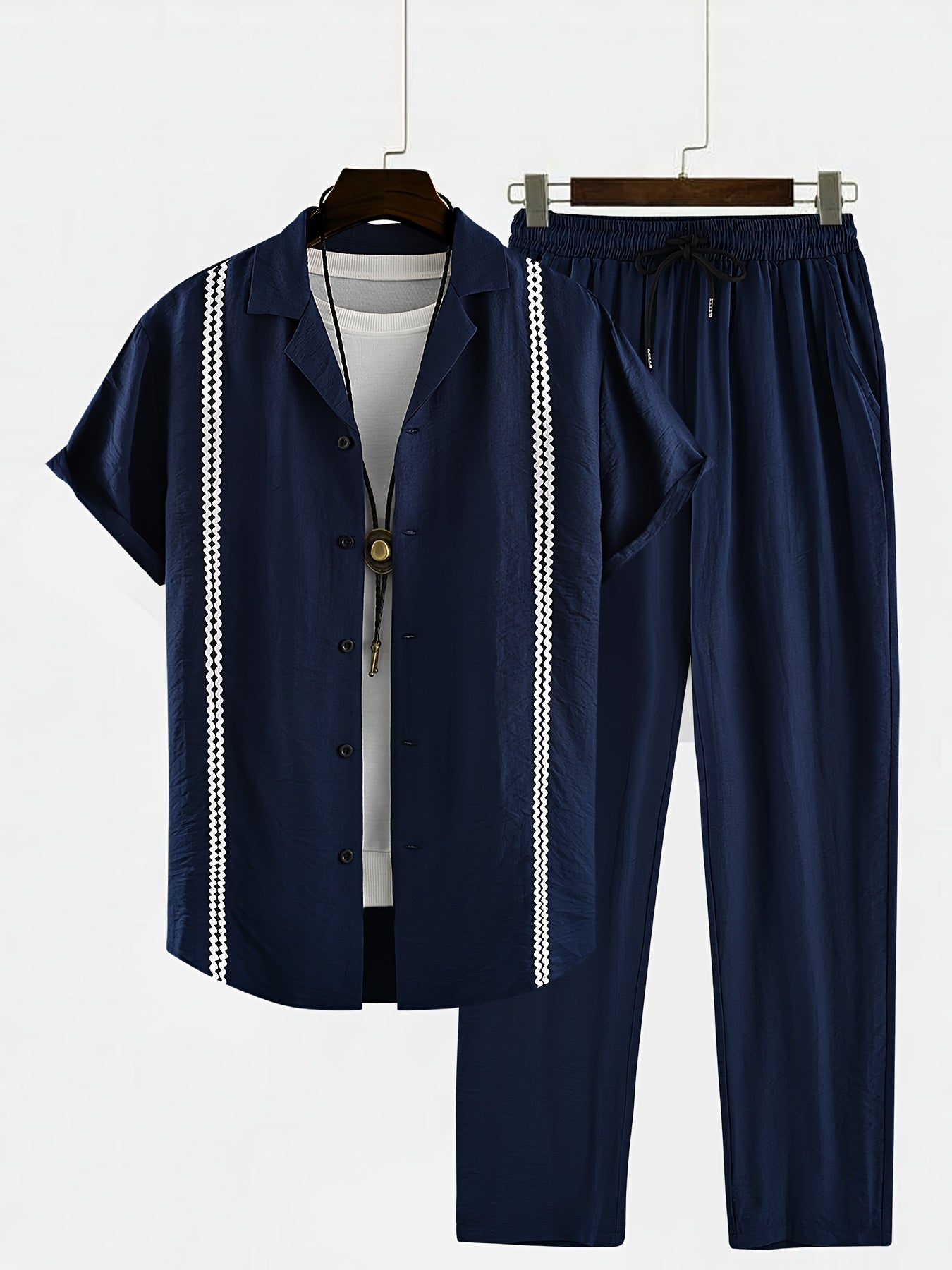 Men's Summer Linen-Texture Vacation Set with Cuban Collar