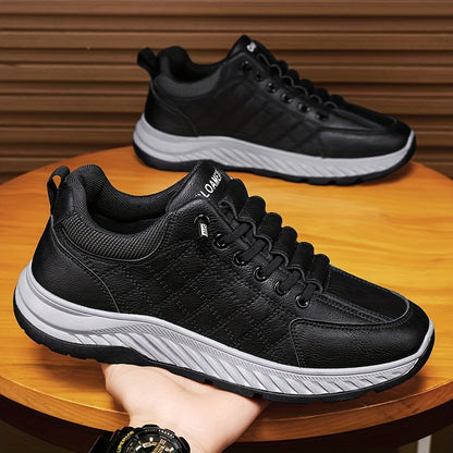Men's Fashion Sneakers Low Top Casual Sports Shoes - All-Season Solid Color Outdoor Hiking Footwear with Lace Closure, PU Upper, Fabric Lining, PVC Sole, EVA Insole, Round Toe
