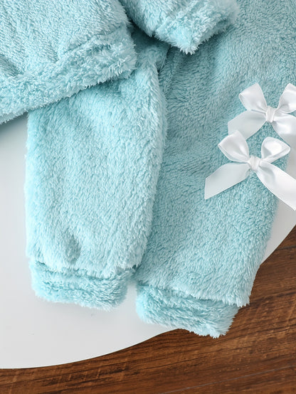 Two-Piece Cute Girls' Autumn/Winter Set: Long Sleeve Hooded Plush Butterfly Top with Pants, Perfect for Daily Outdoor Wear. Cozy Faux Fur Fabric - Essential Indoor & Winter Accessory and Holiday Gift Idea, Perfect for Outdoor