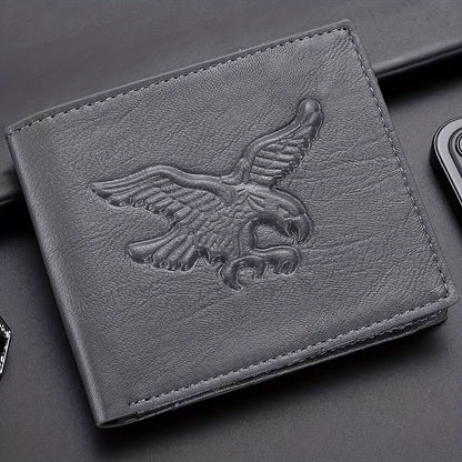 Men'S Short Horizontal Vintage Wallet with Embossed Design And Eagle Coin Pouch