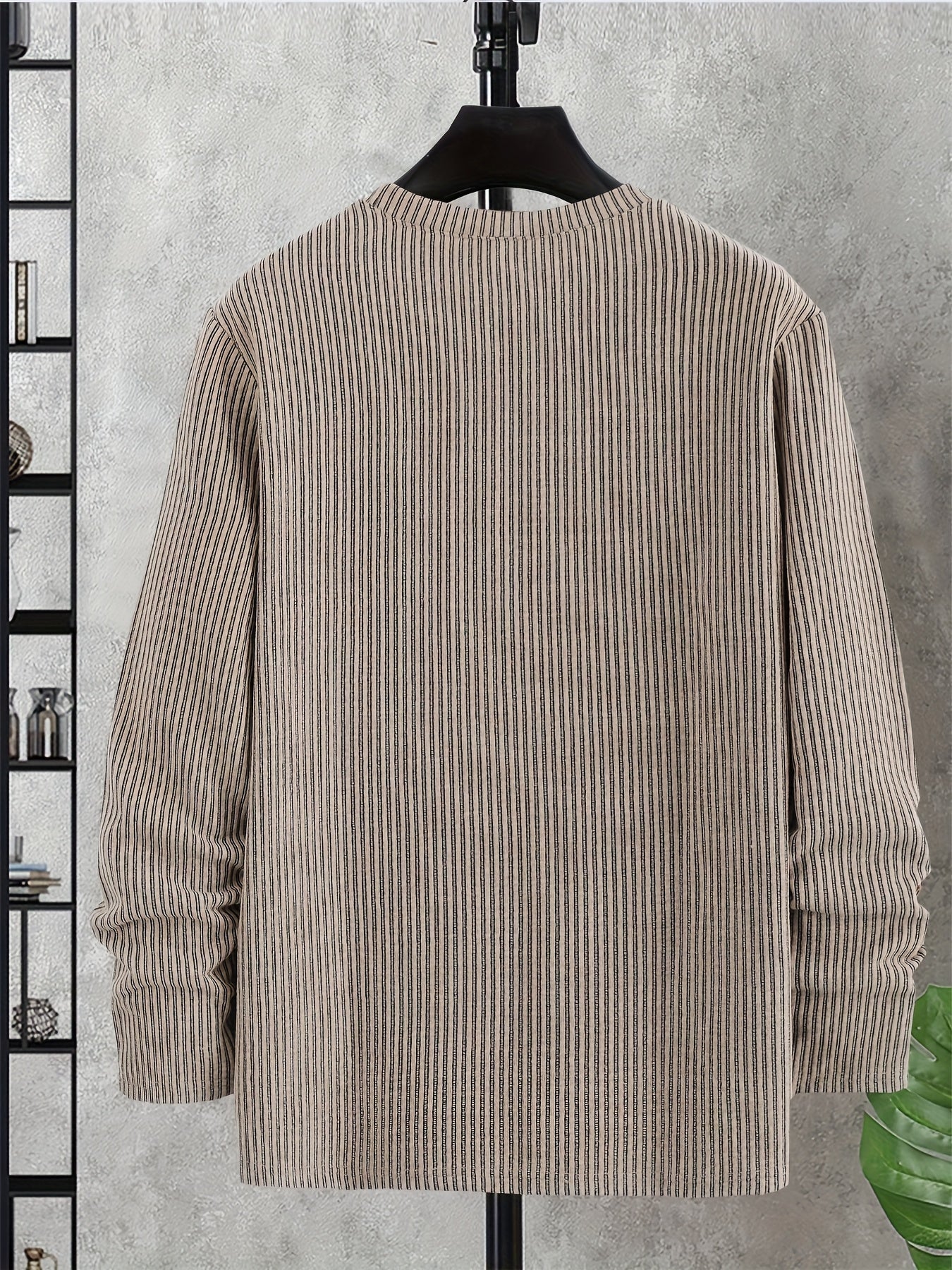 Men's Casual Knit Sweater - Spring/Fall Ribbed Crew Neck Top