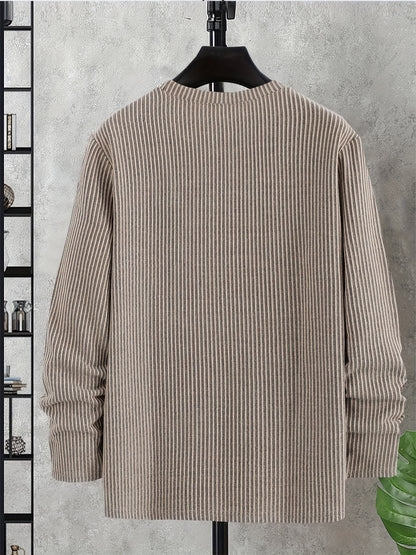 Men's Casual Knit Sweater - Spring/Fall Ribbed Crew Neck Top