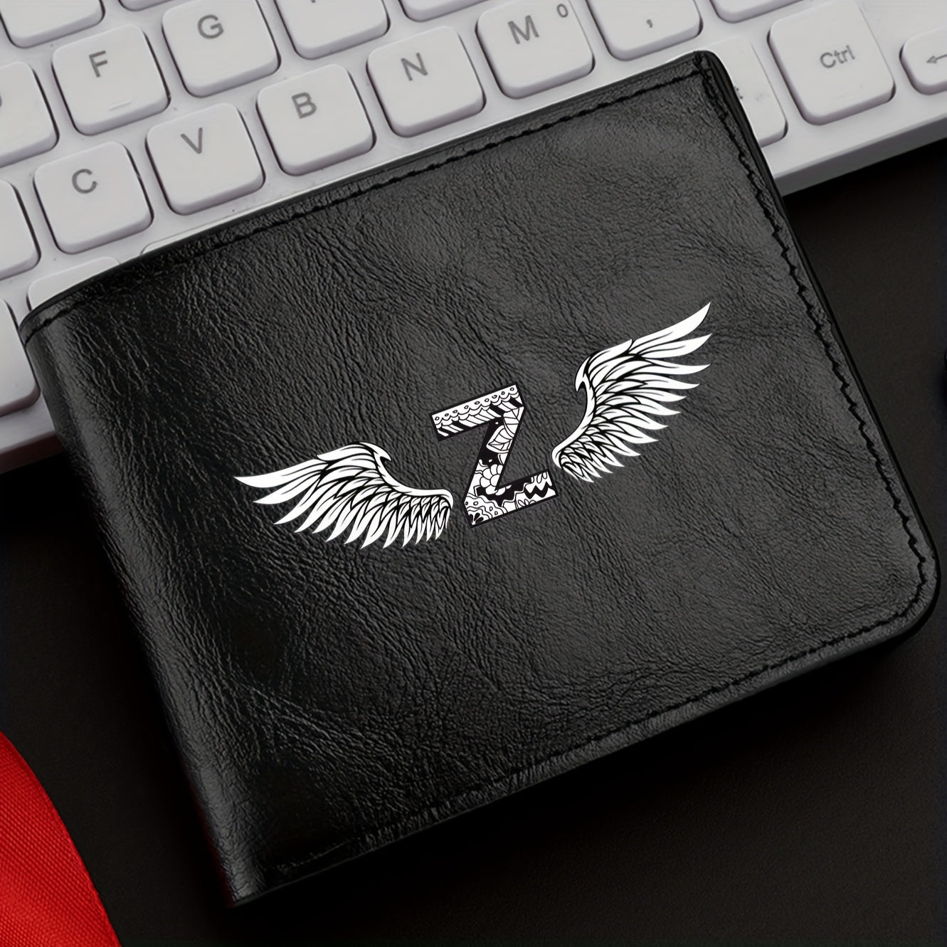 Wing Letter Print Faux Leather Wallet - Casual Fold Design with Credit Card Slots and Coin Purse, Perfect Valentine's Day Gift