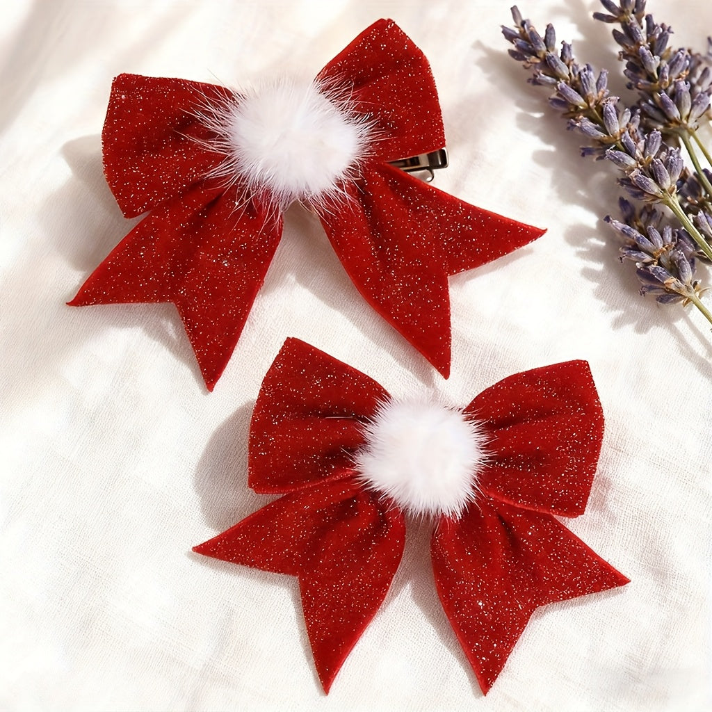 1pc or 2pcs Set (Matching Pair) French-Style Large Bow Hair Claw Clip - Burgundy & White Two-Tone Satin, Non-Slip Teeth for secure hold, for wedding/Party/Braids/Twists/Buns - Gentle on Hair, Wedding Hair for Women